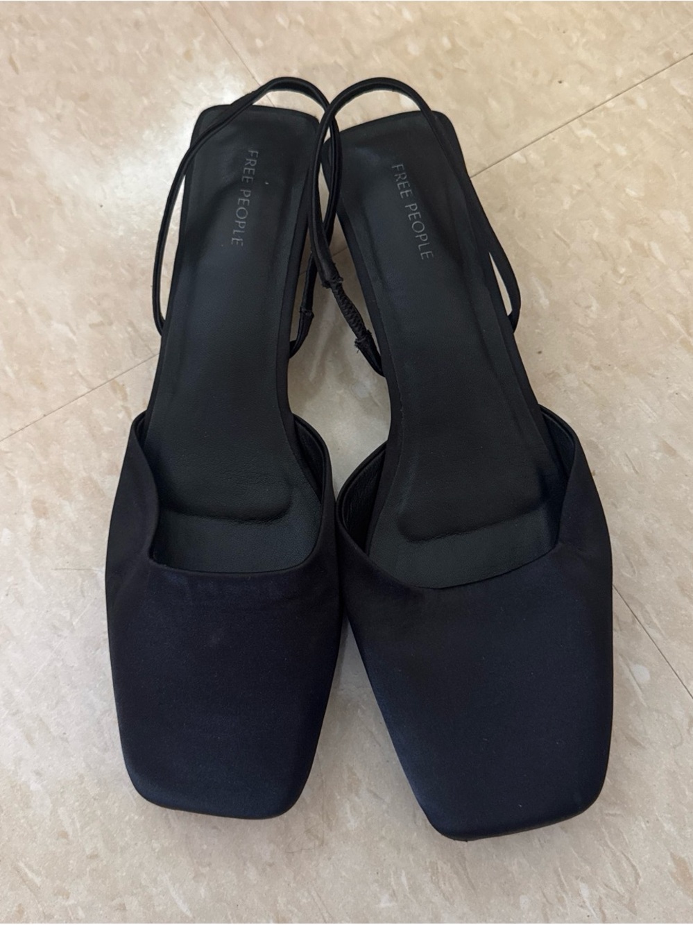 Free People Black Square-Toe Slingback Flats with Thin Straps